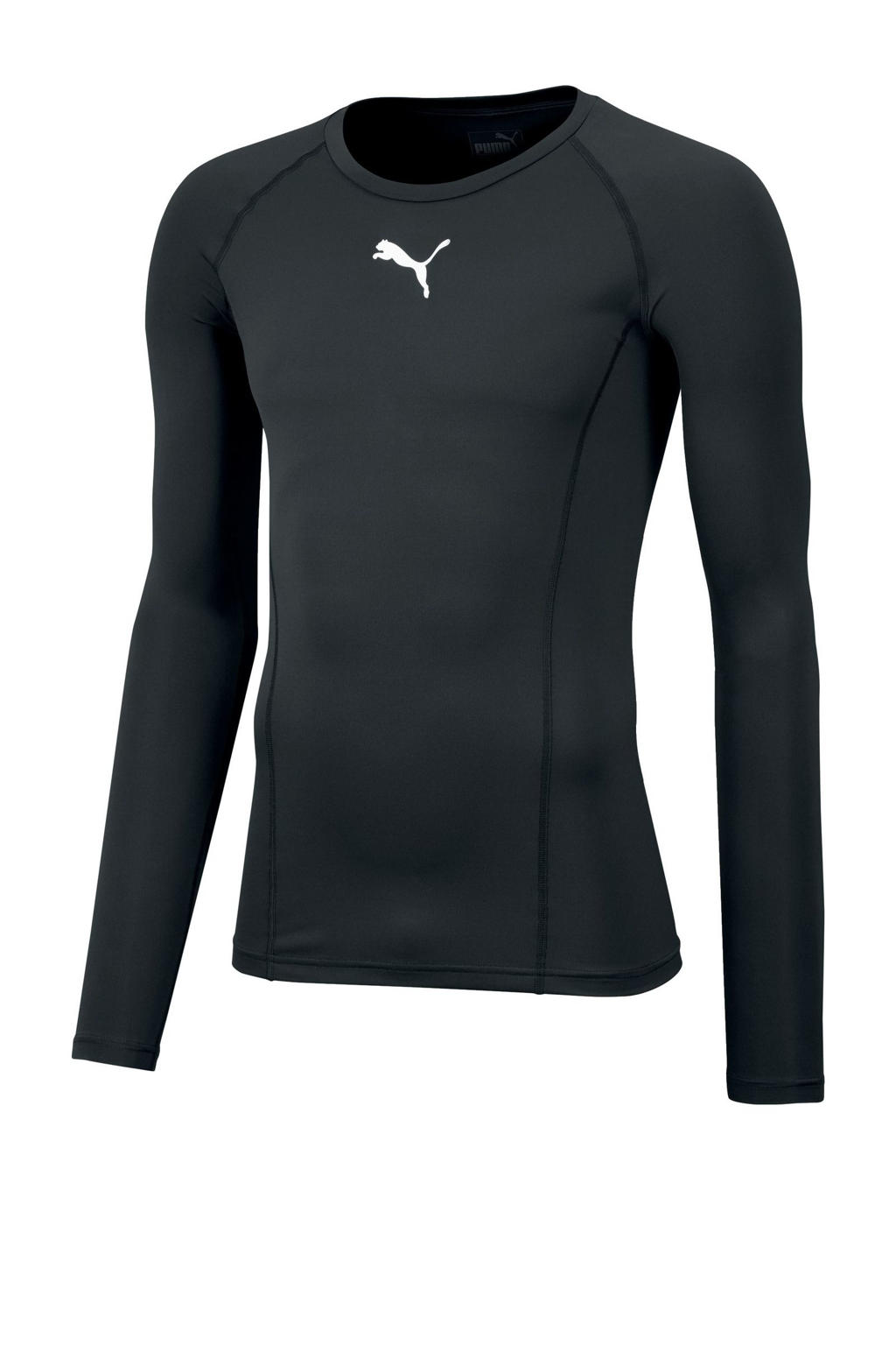Zwarte heren Puma sportshirt van polyester met printopdruk, lange mouwen en ronde hals