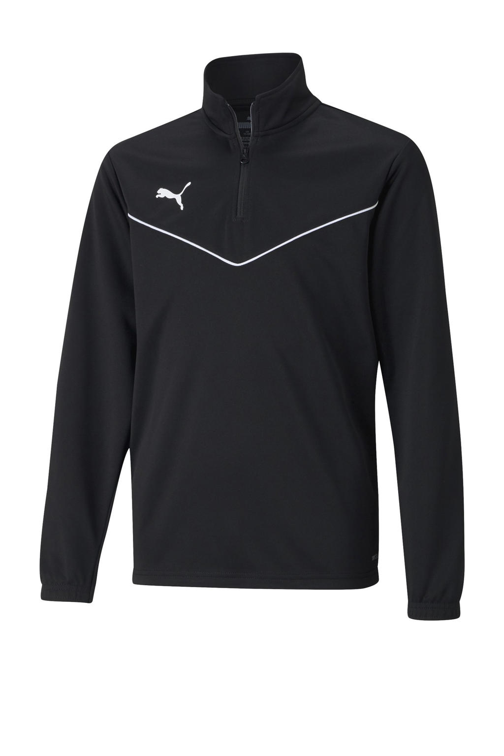 Zwarte jongens en meisjes Puma sportsweater van polyester met lange mouwen, opstaande kraag en halve rits