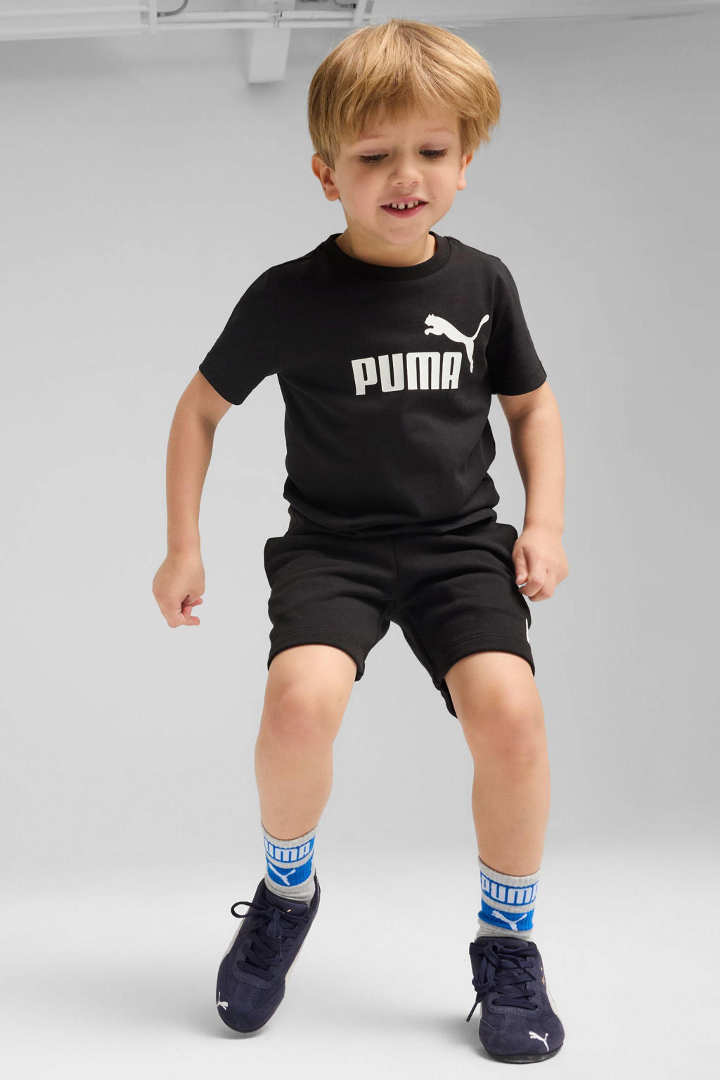 Zwart en witte jongens en meisjes Puma No. 1 Logo T-shirt van katoen met korte mouwen en ronde hals