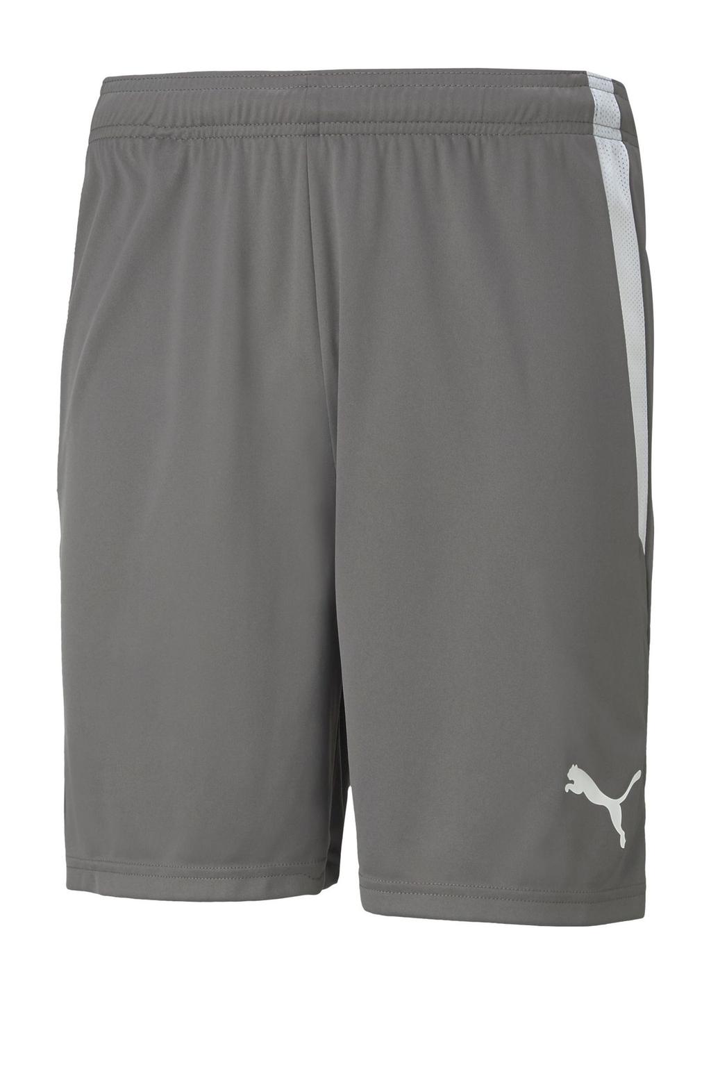 Grijs en witte heren Puma Senior sportshort teamLIGA frijs van polyester met regular fit, elastische tailleband met koord en effen