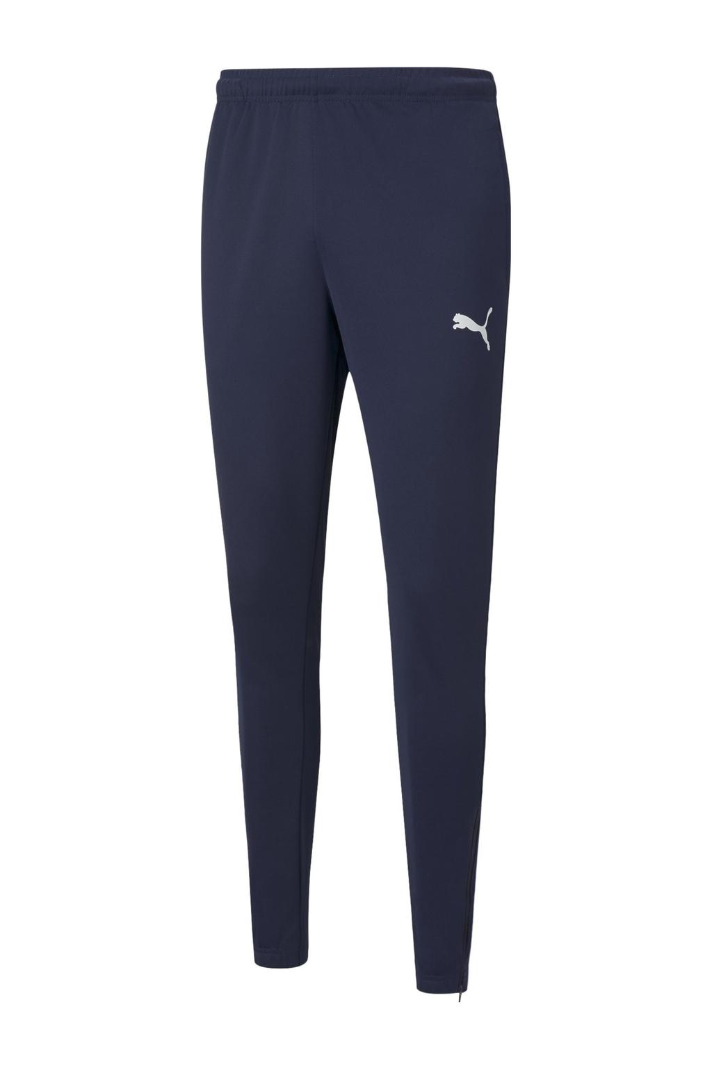 Donkerblauwe heren Puma Senior trainingsbroek van polyester met regular fit, elastische tailleband en logo dessin