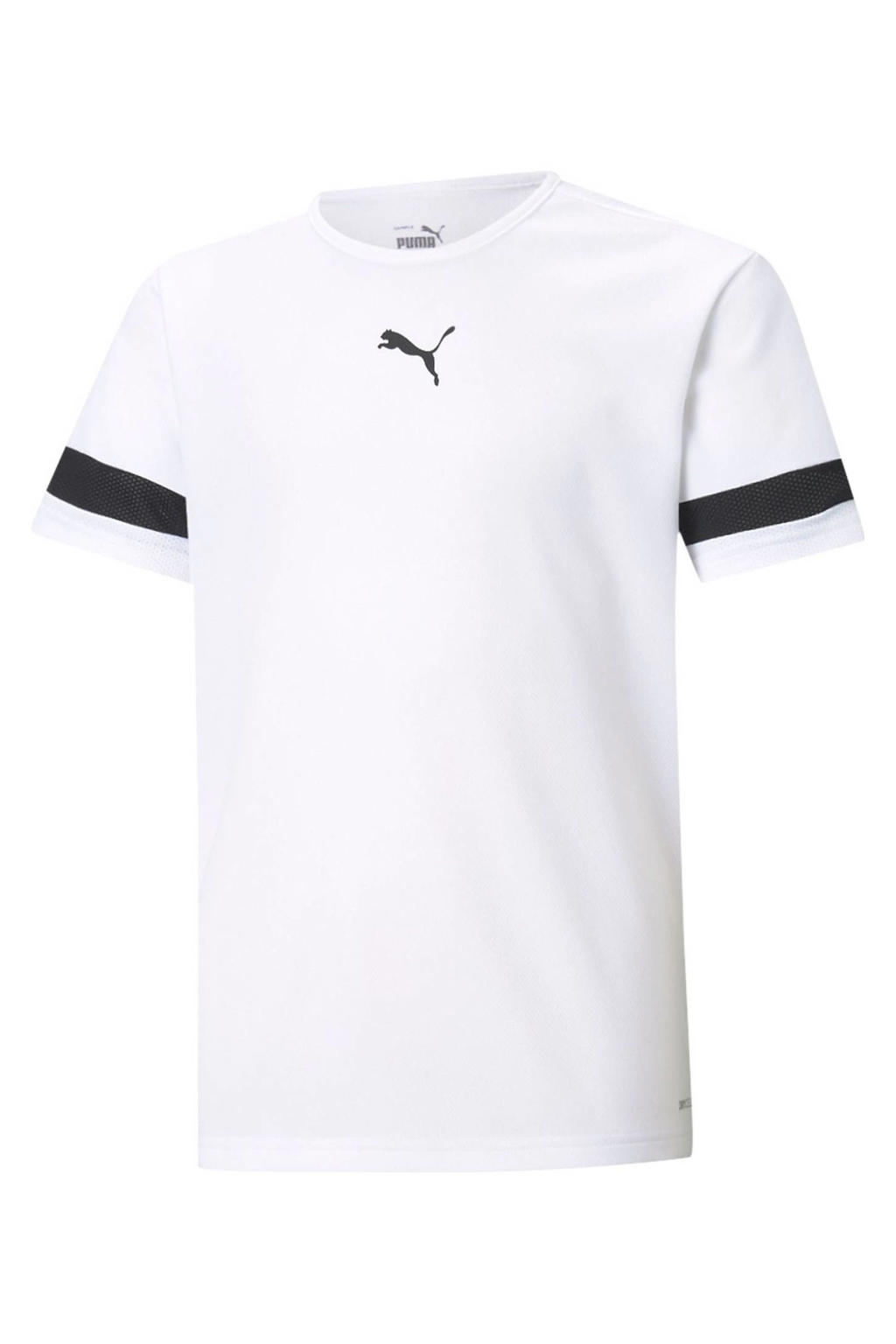 Witte jongens en meisjes Puma junior sportshirt teamRISE van polyester met meerkleurige print, korte mouwen en ronde hals