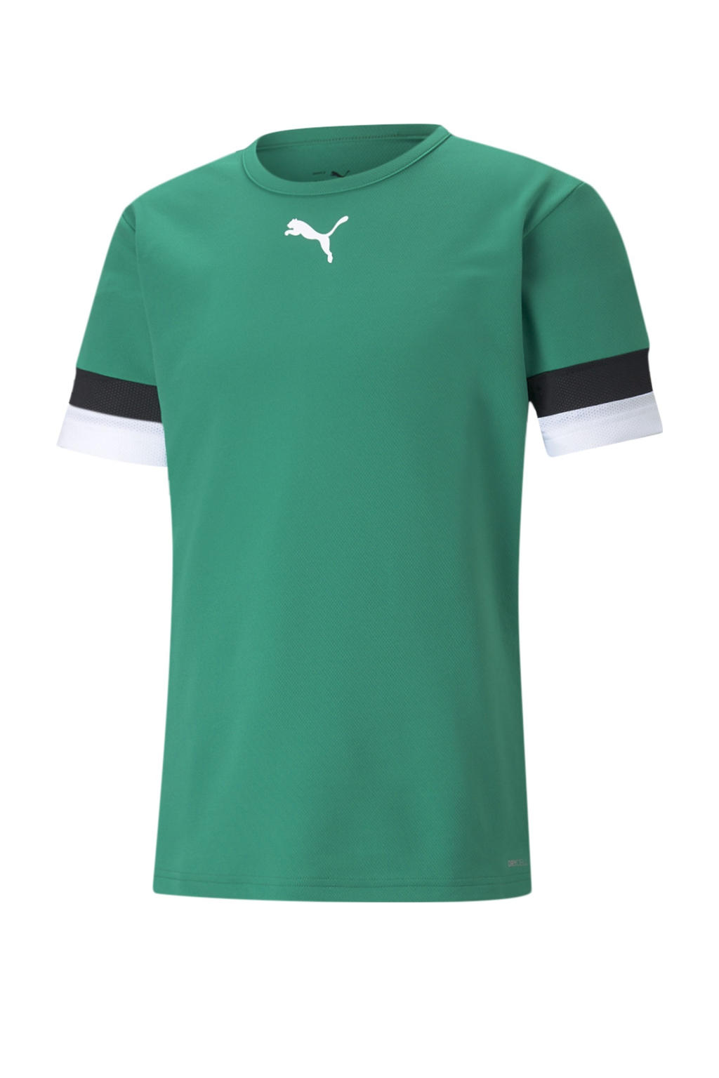 Groene heren Puma sportshirt teamRISE van polyester met korte mouwen en ronde hals