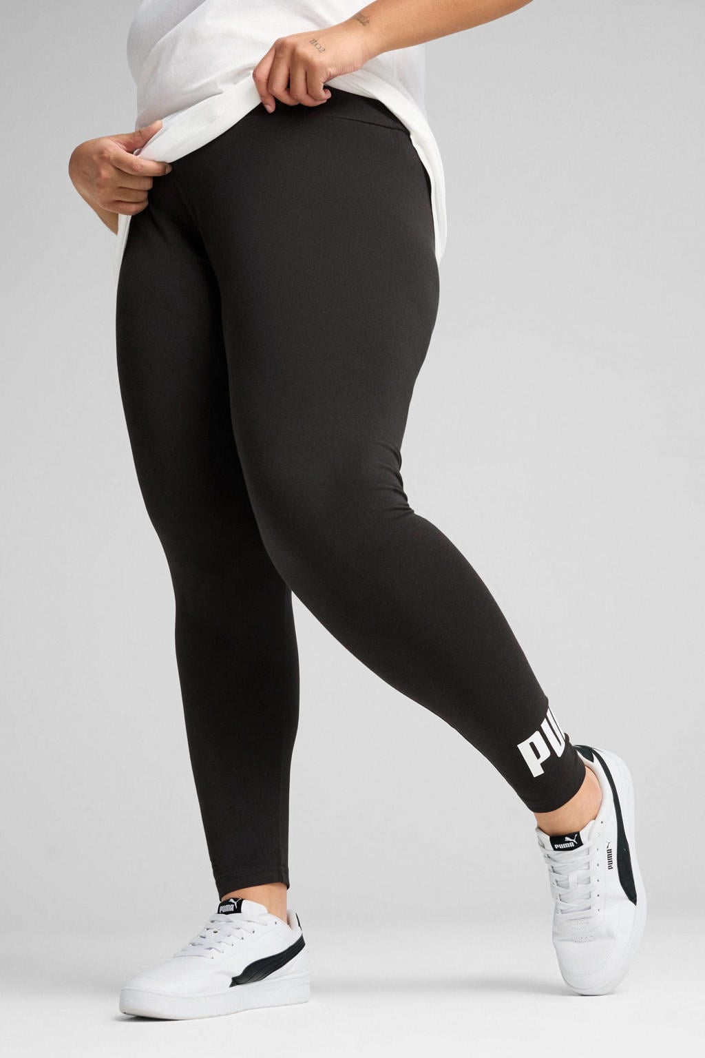 Zwarte dames Puma No. 1 Logo legging van katoen met skinny fit, regular waist, elastische tailleband en printopdruk