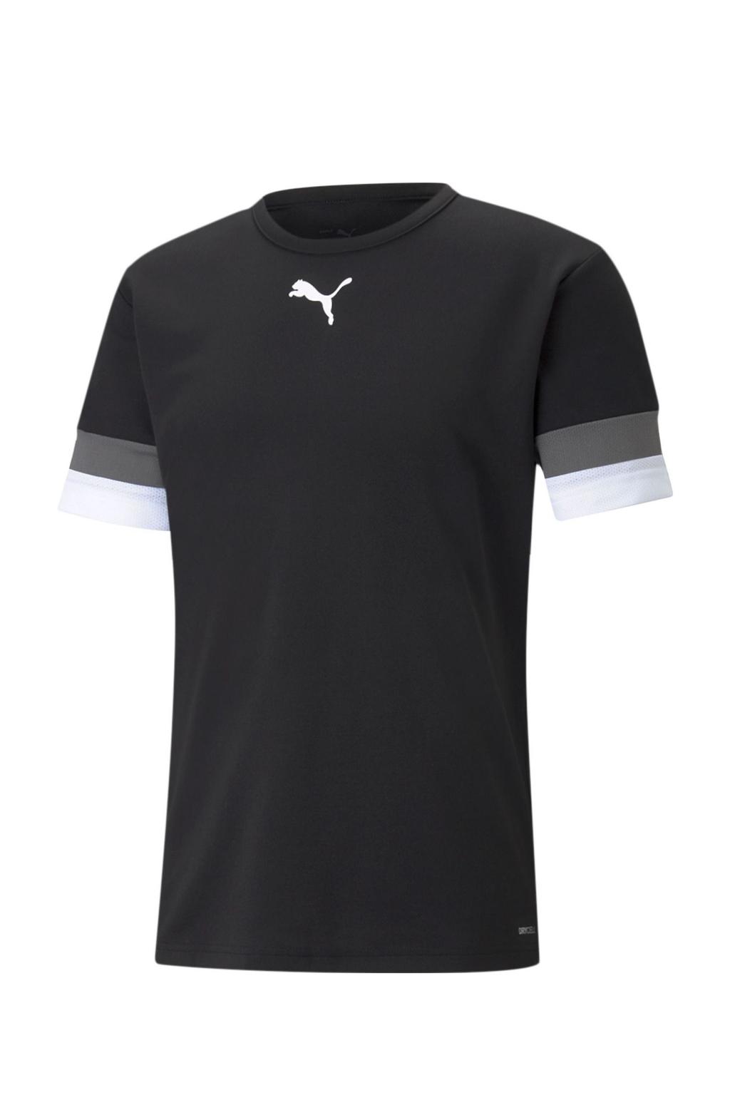 Zwart, grijs en witte heren Puma sportshirt teamRISE van polyester met korte mouwen en ronde hals