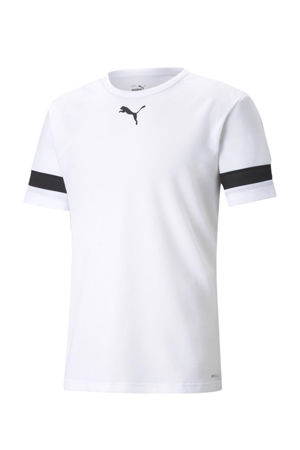 Wit en zwarte heren Puma sportshirt teamRISE van polyester met korte mouwen en ronde hals