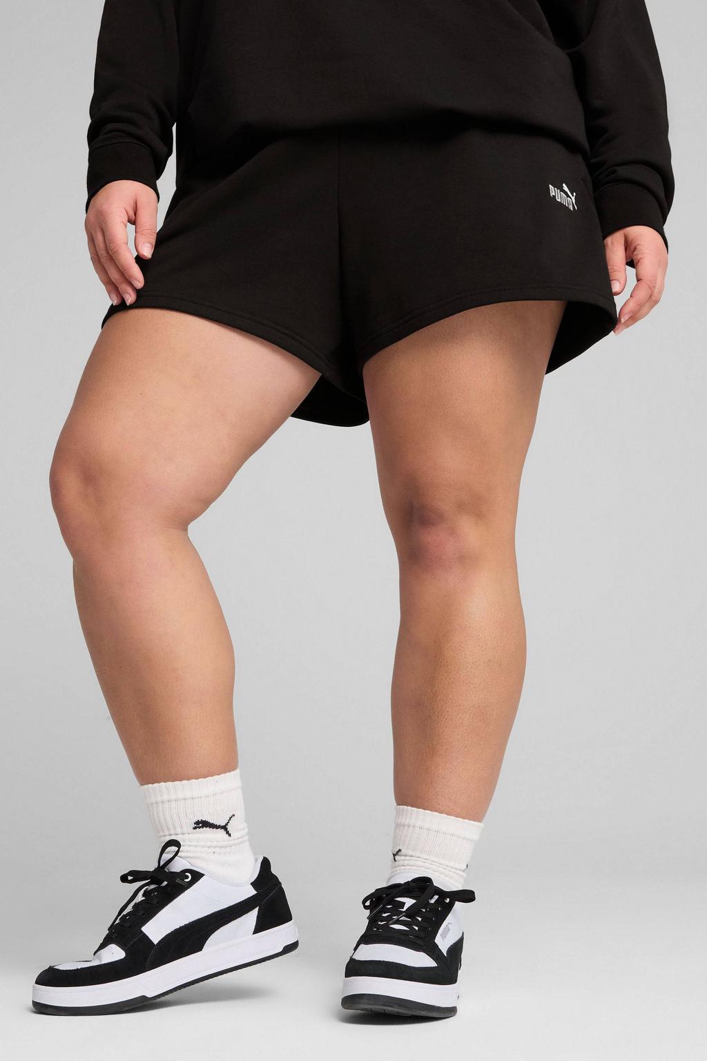 Zwarte dames Puma Small No. 1 Logo sweatshort van katoen met regular fit, regular waist en effen