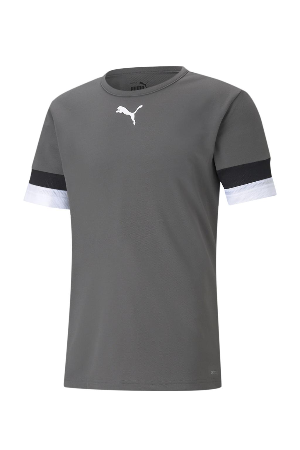 Grijze heren Puma sportshirt teamRISE van polyester met korte mouwen en ronde hals
