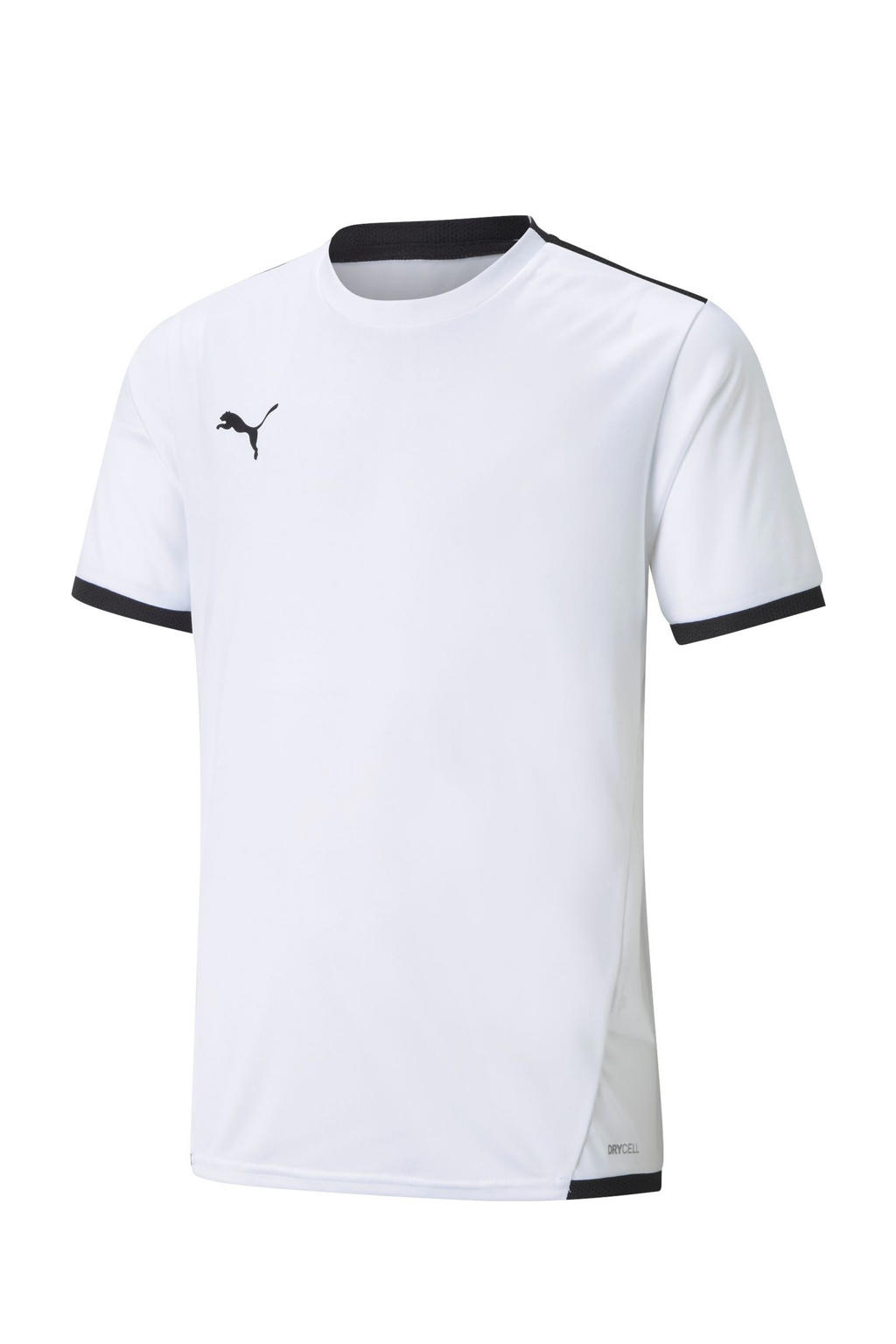 Wit en zwarte jongens en meisjes Puma sportshirt van polyester met effen, korte mouwen en ronde hals