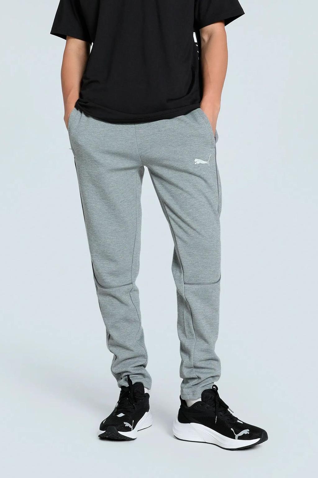 Grijze heren Puma teamFINAL joggingbroek van polyester met regular waist, elastische tailleband met koord en effen