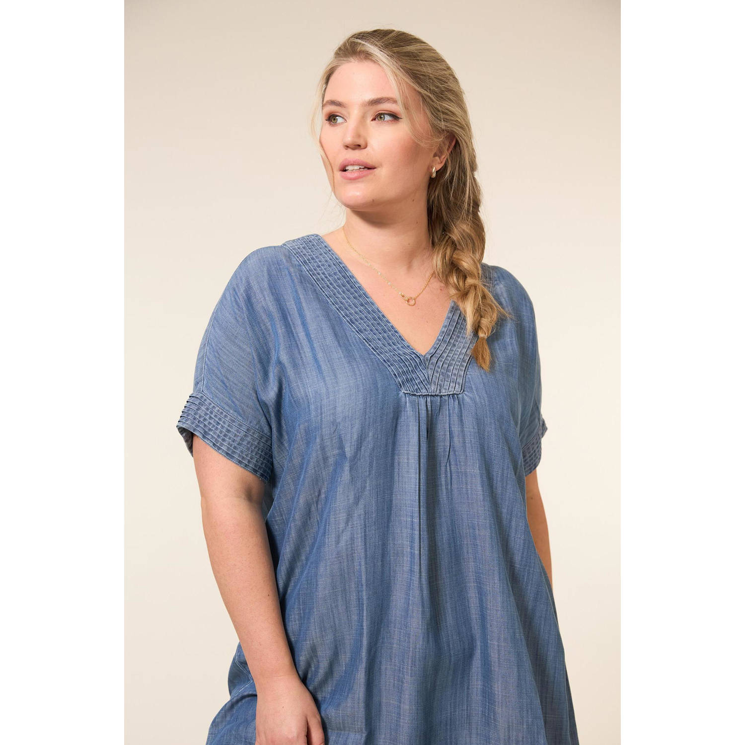 Miss Etam Plus tuniek medium blue denim