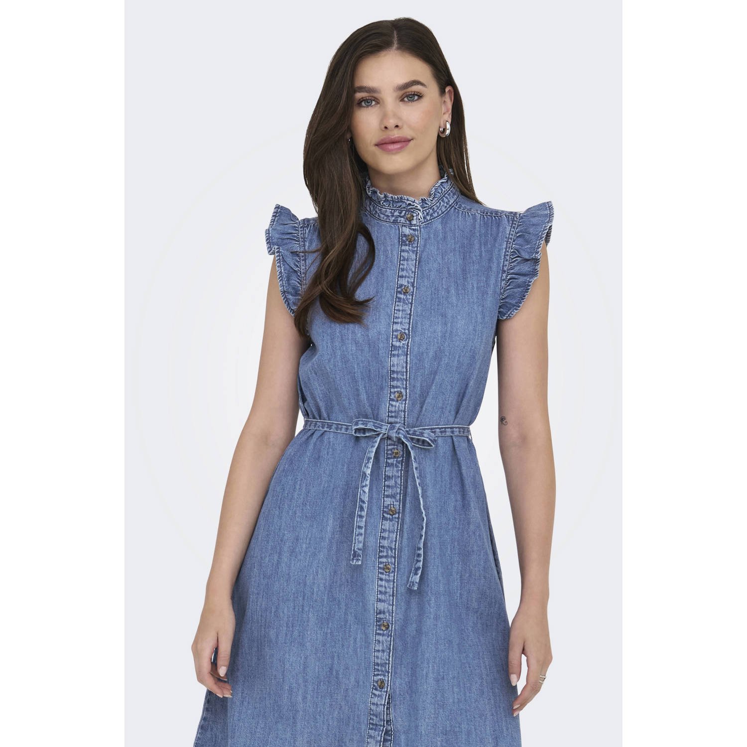 ONLY denim spijkerjurk gebreid medium blue denim
