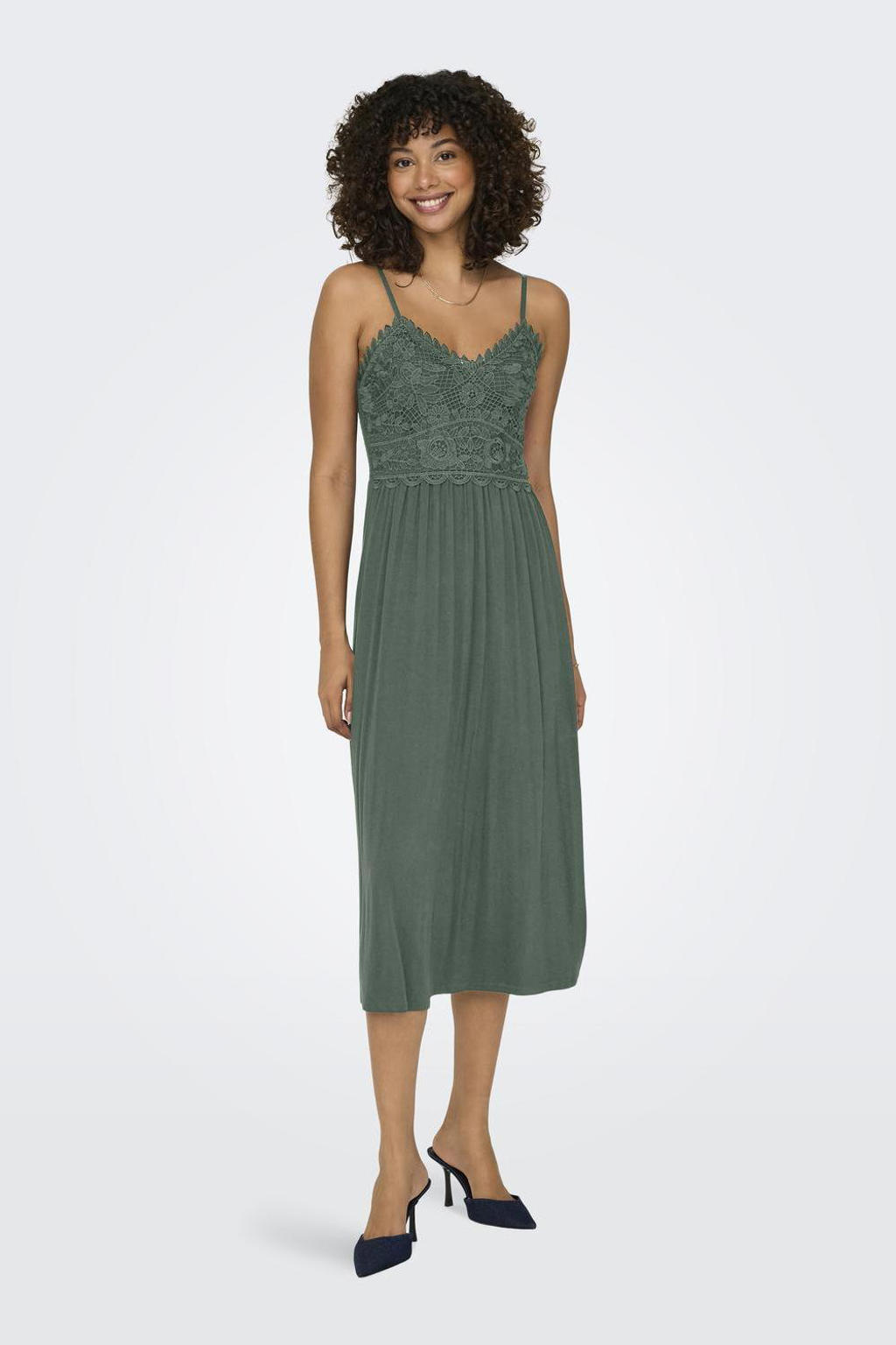 Groene dames ONLY zomerjurk van viscose met effen, V-hals en verstelbare bandjes