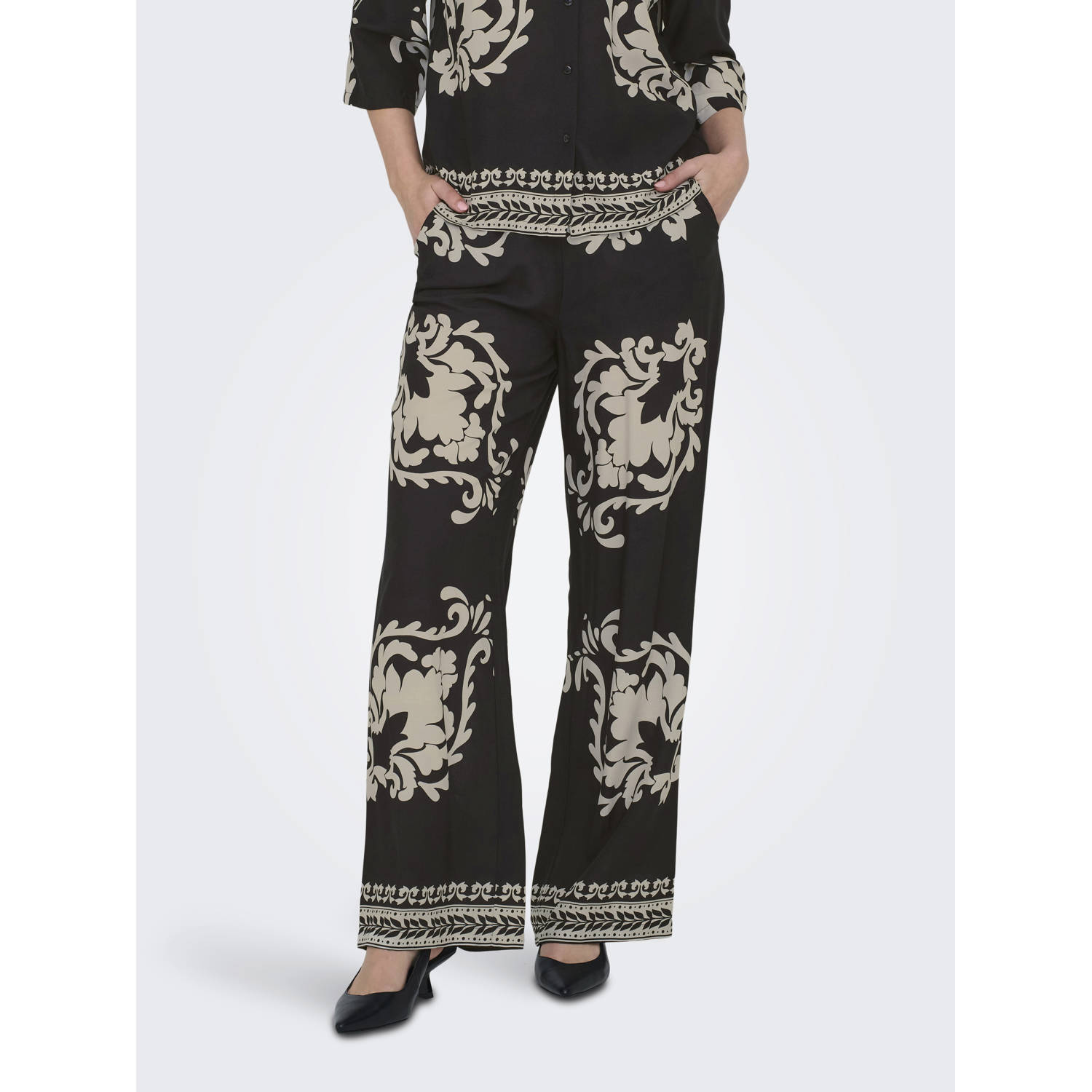 JDY wide leg regular waist casual broek zwart