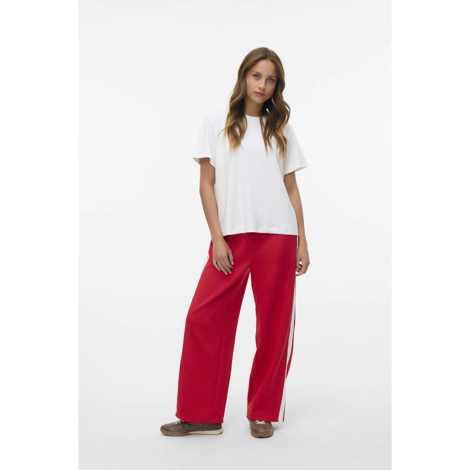 VERO MODA wide leg regular waist casual broek donkerrood