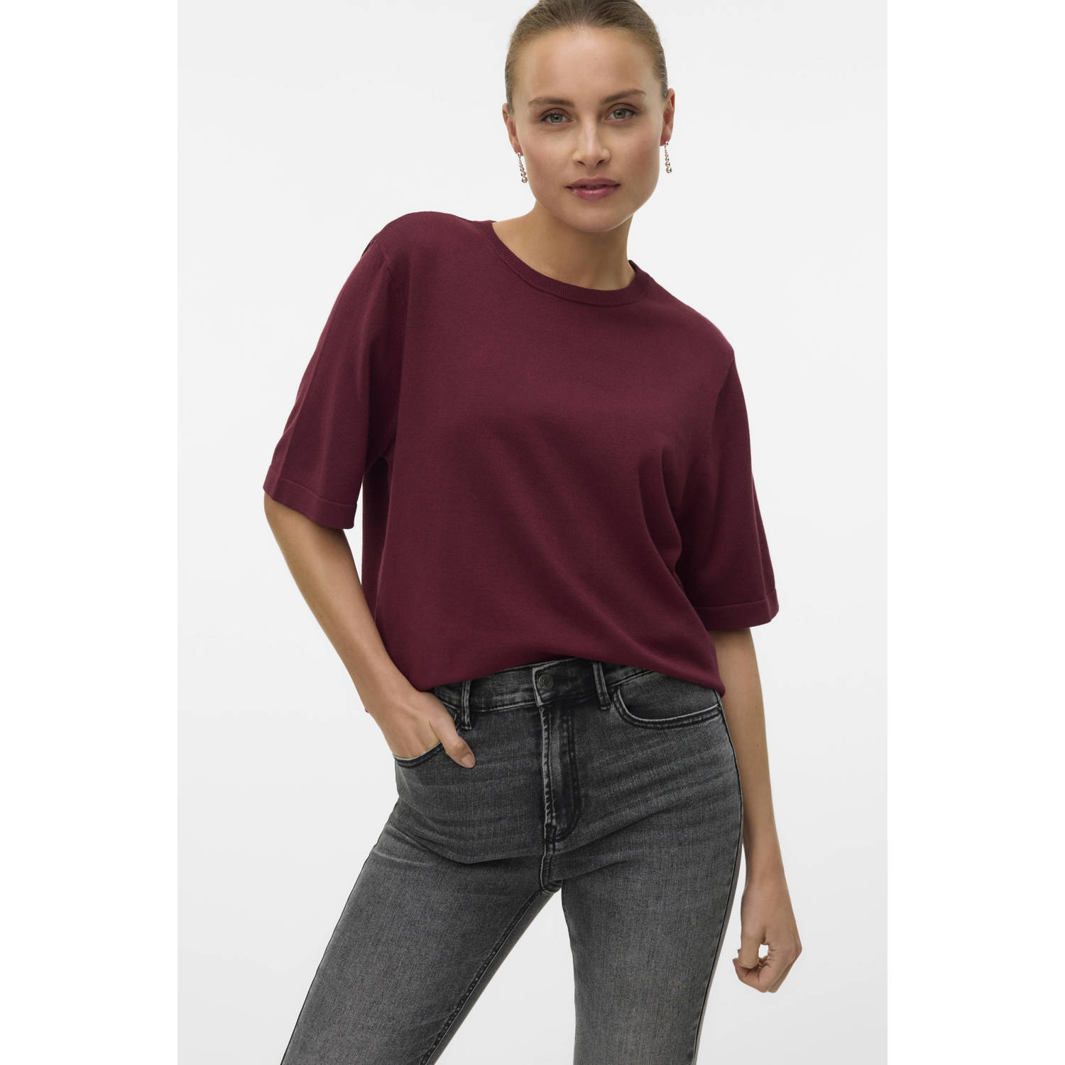 VERO MODA pullover donkerrood gebreid