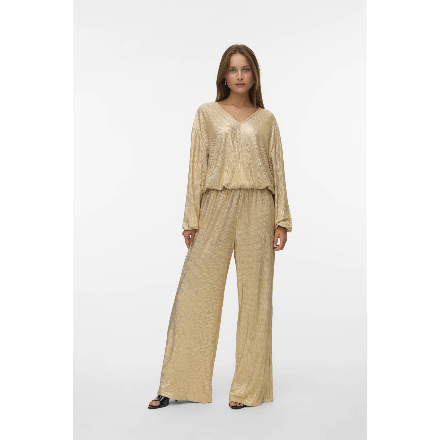 VERO MODA wide leg regular waist casual broek goud
