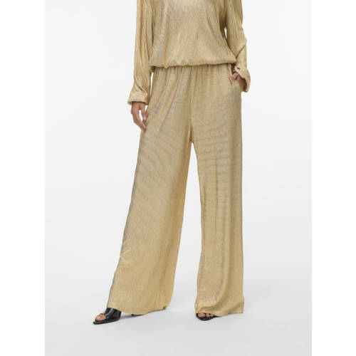 VERO MODA wide leg regular waist casual broek goud afbeelding