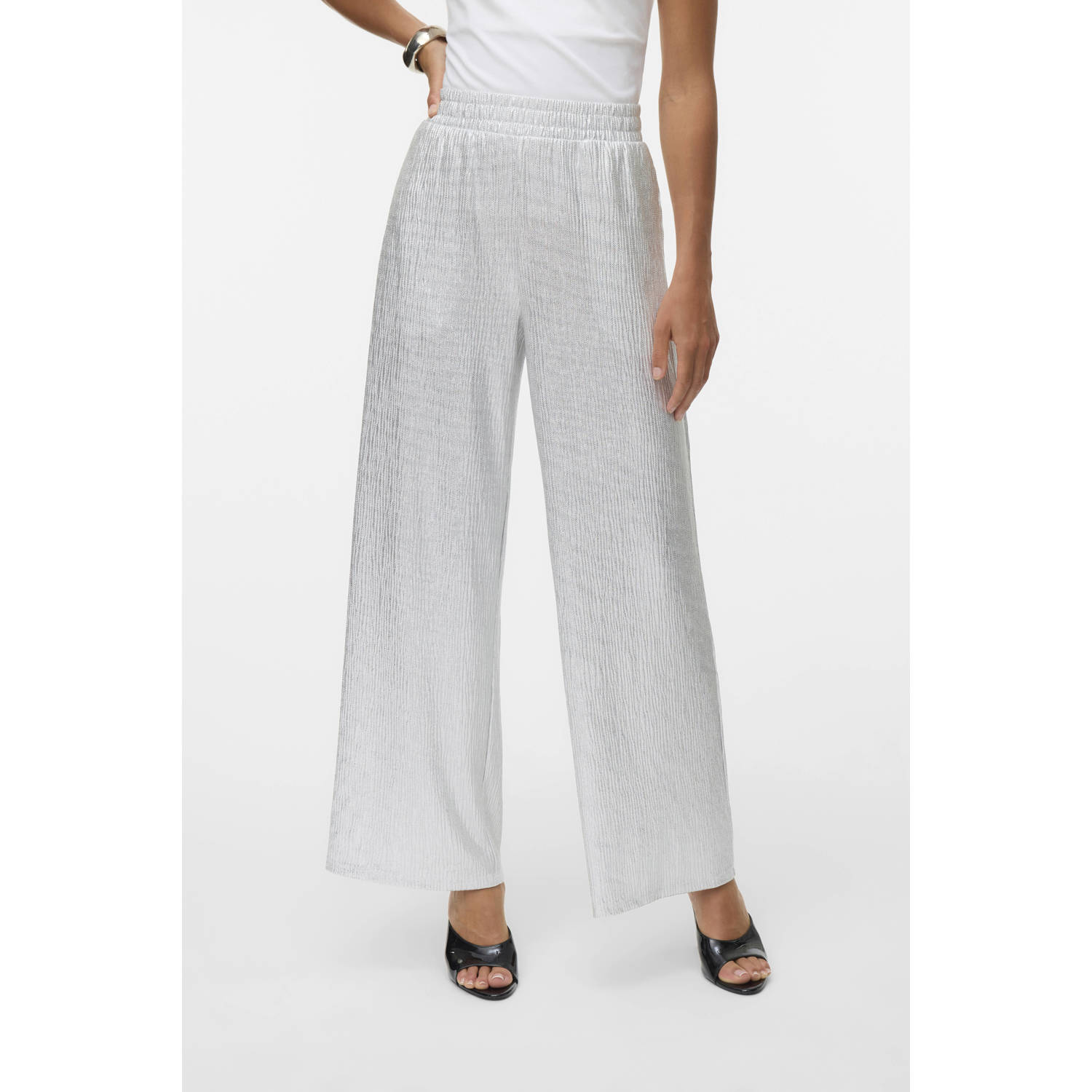 VERO MODA wide leg regular waist casual broek zilver