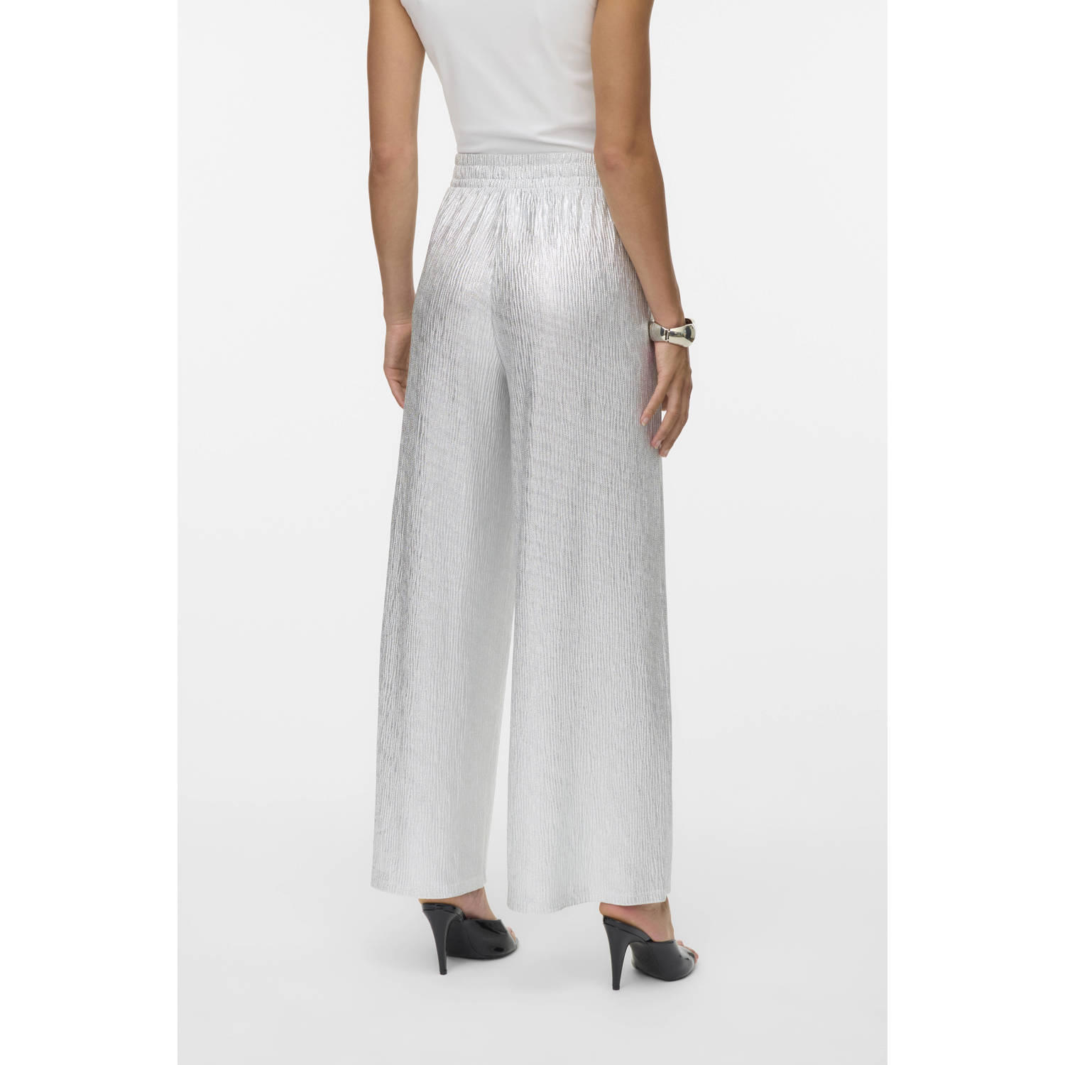 VERO MODA wide leg regular waist casual broek zilver