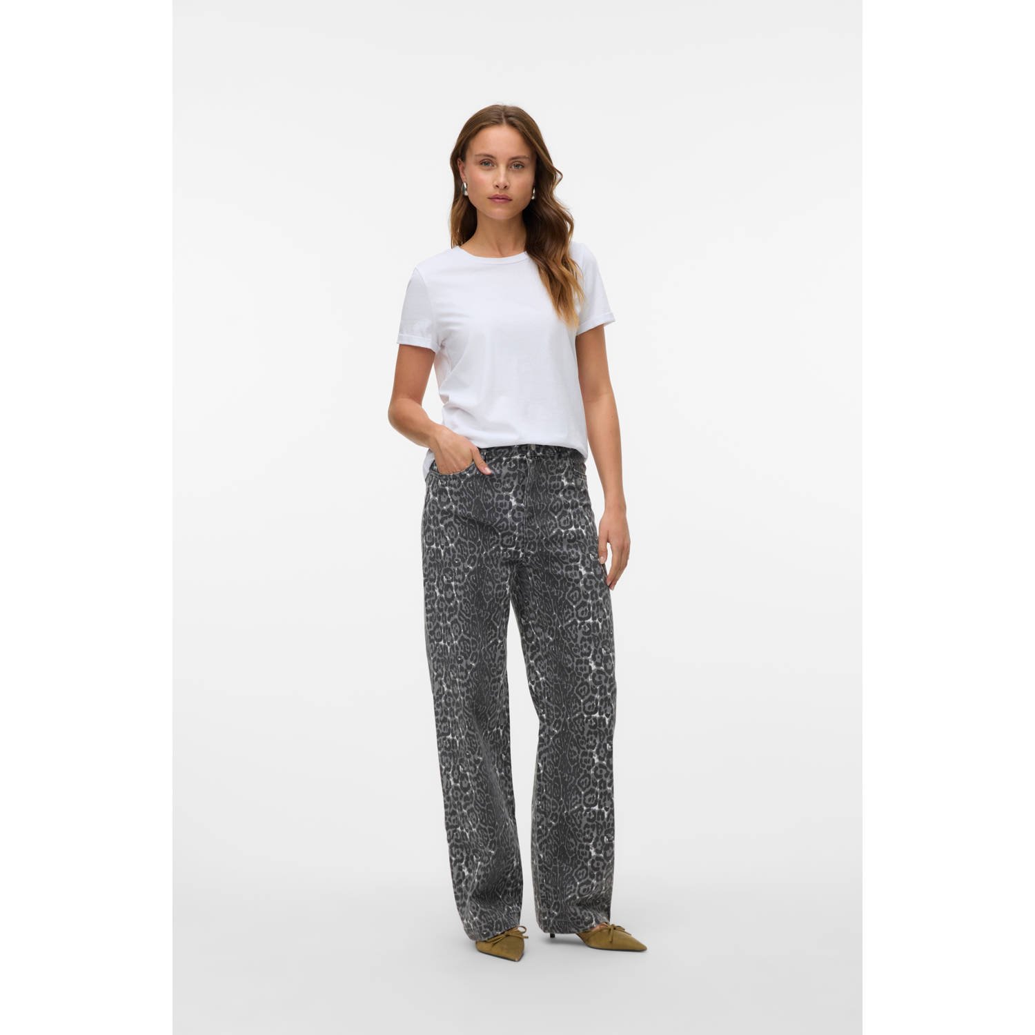 VERO MODA high waist wide leg jeans bruin