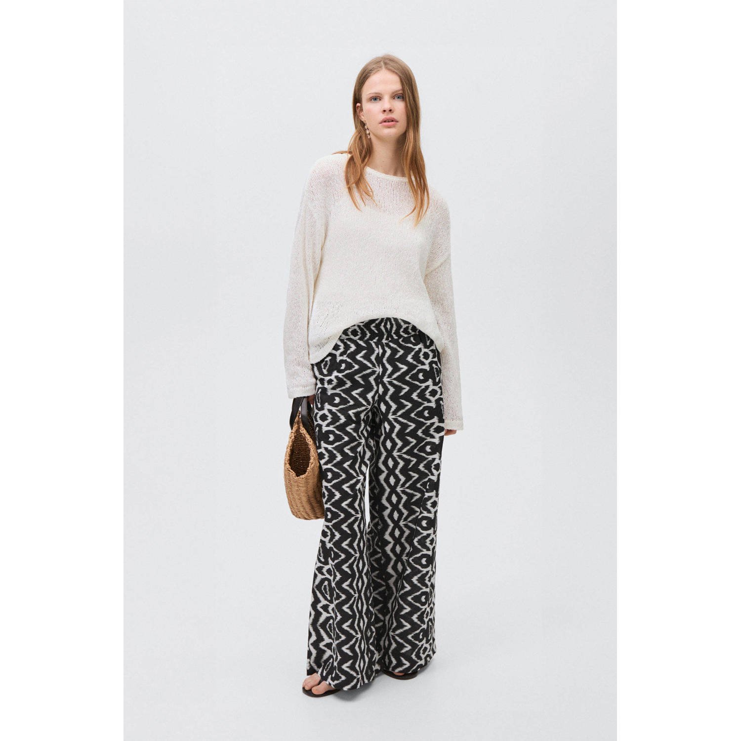 MANGO TEEN wide leg casual broek zwart