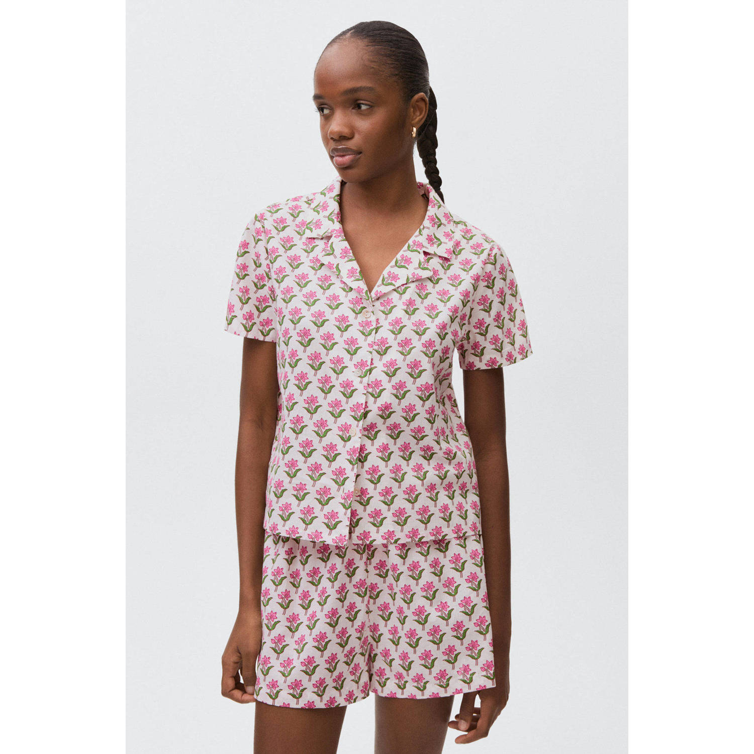 MANGO TEEN shortama roze offwhite groen