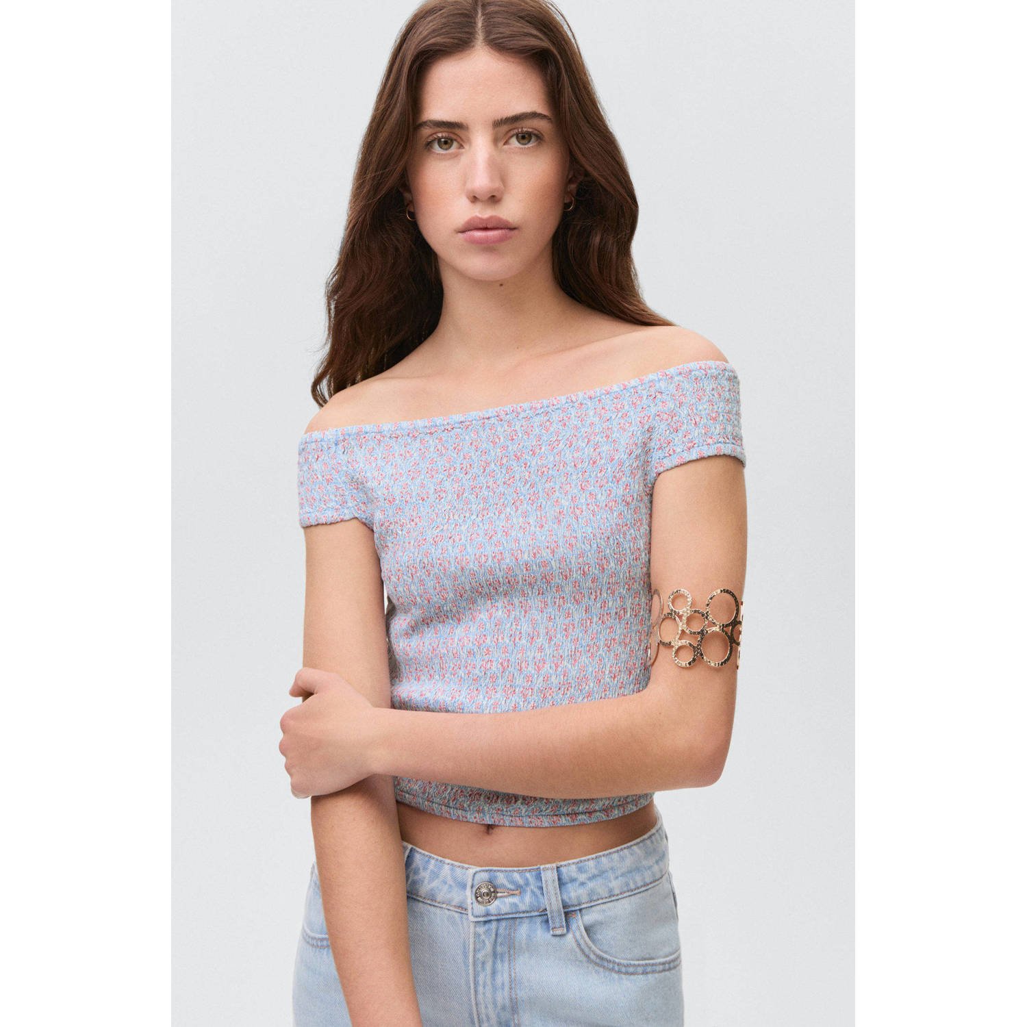 MANGO TEEN off shoulder top lichtblauw