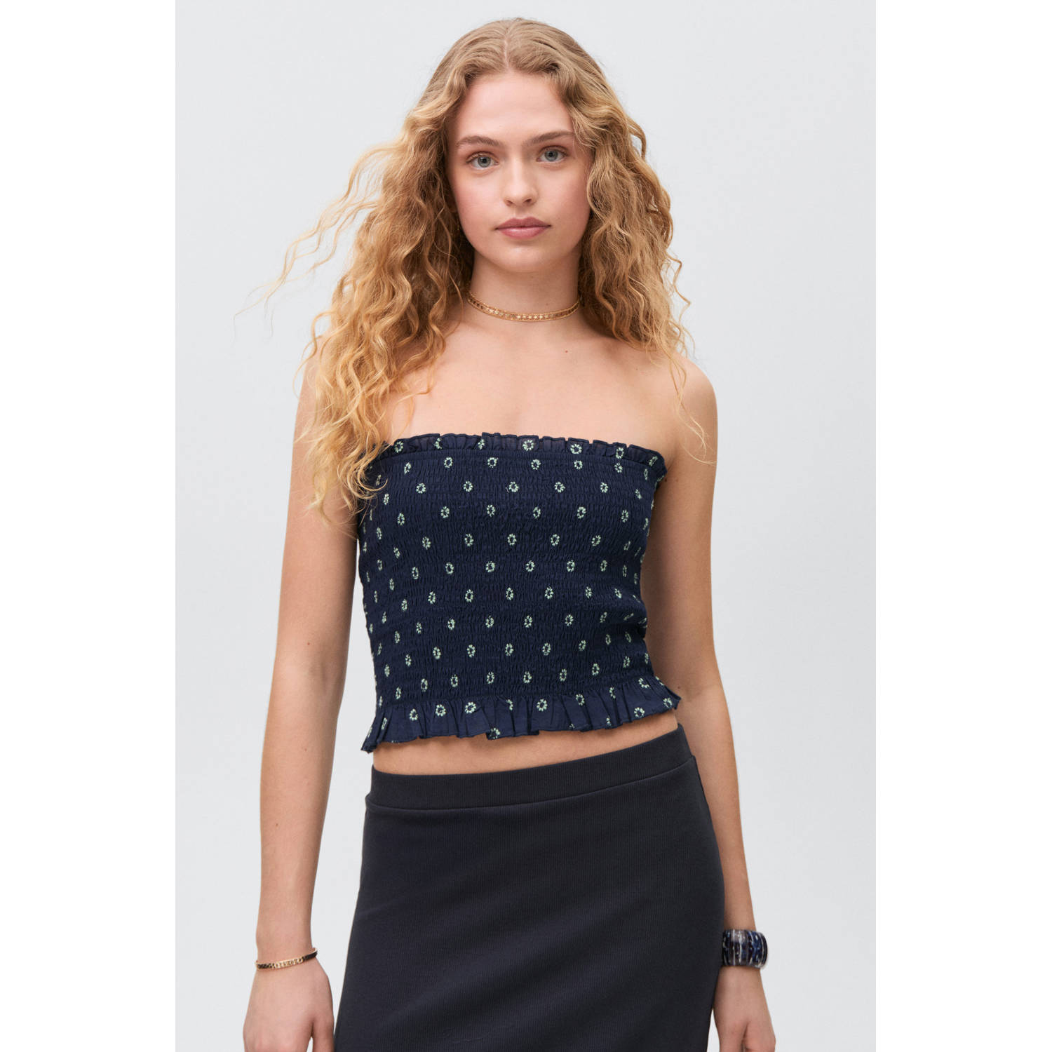 MANGO TEEN strapless top donkerblauw