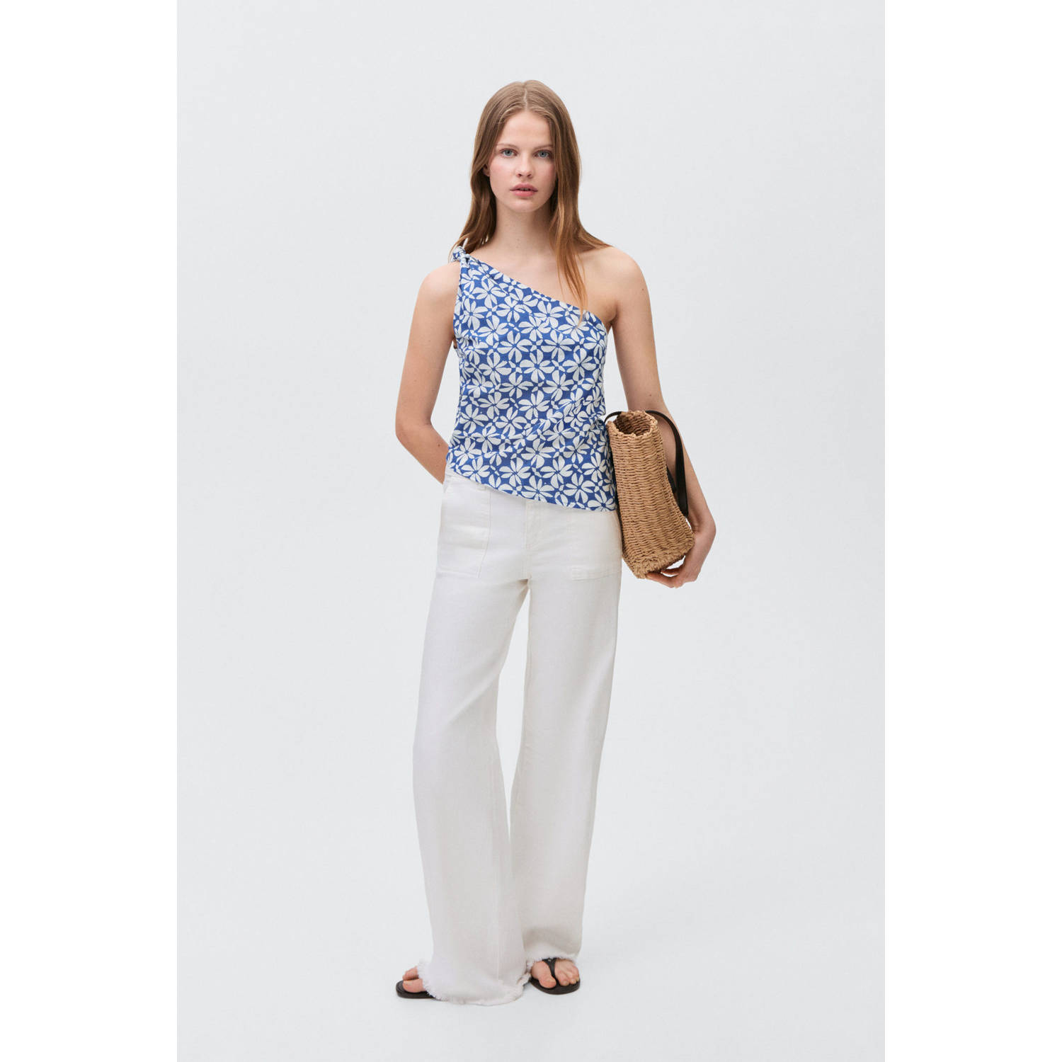 MANGO TEEN one shoulder top blauw