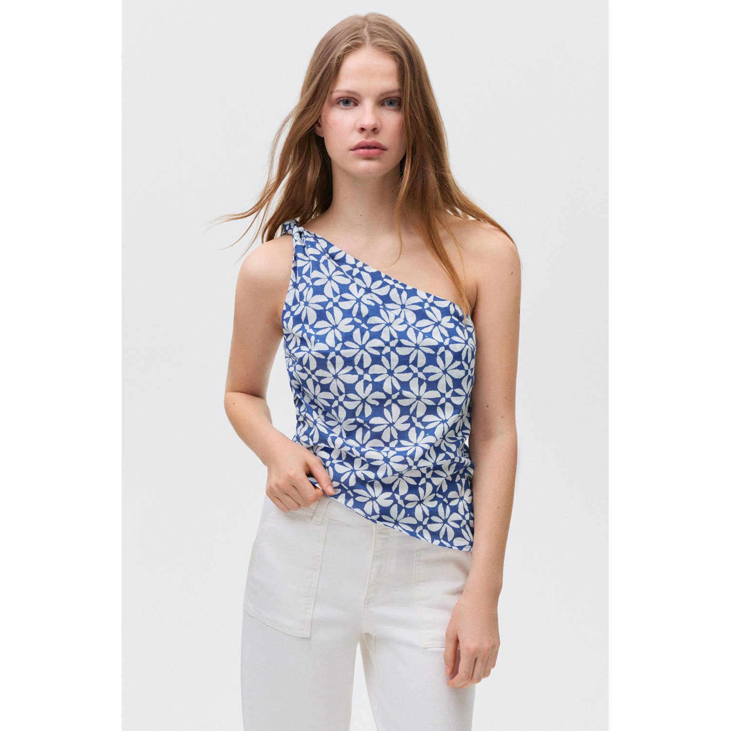 MANGO TEEN one shoulder top blauw