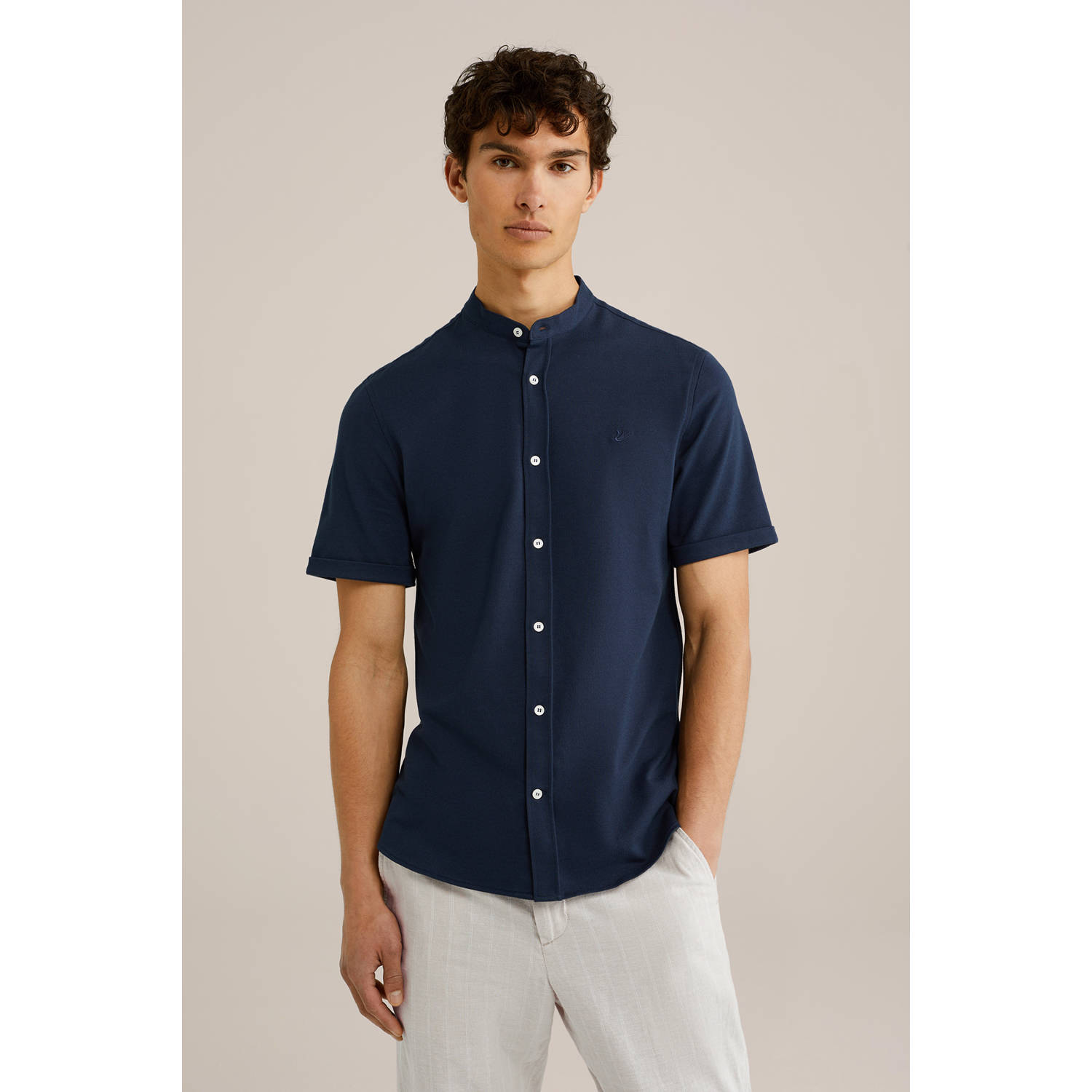 WE Fashion WE Fundamentals casual overhemd donkerblauw