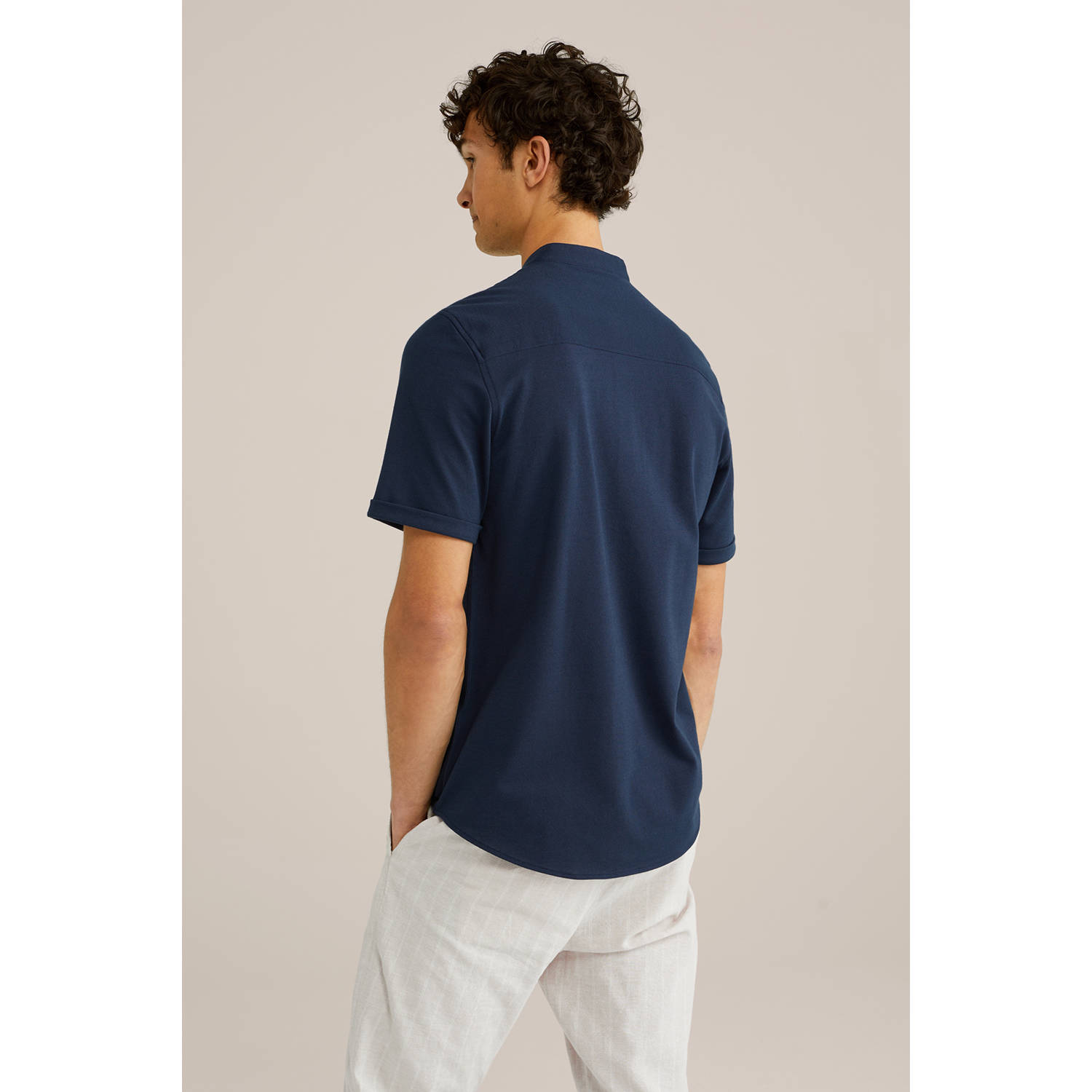 WE Fashion WE Fundamentals casual overhemd donkerblauw
