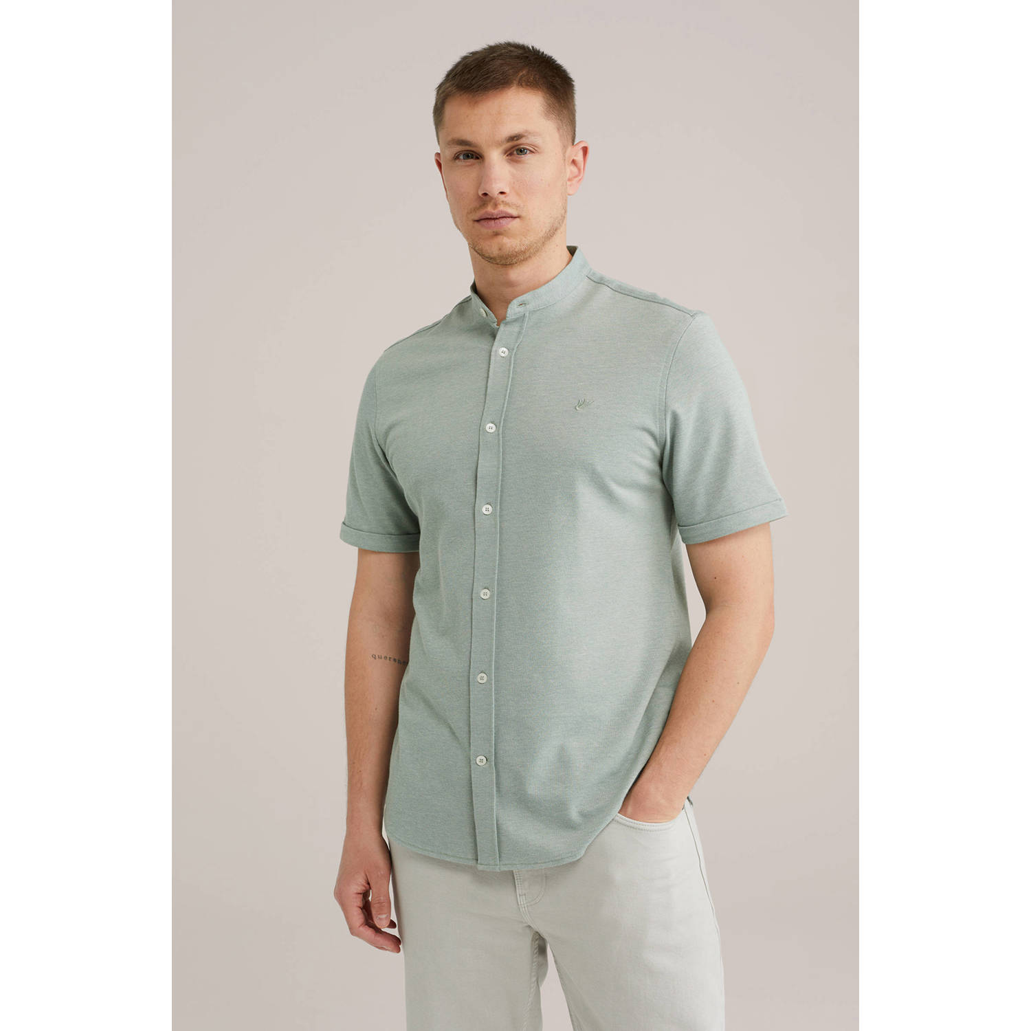 WE Fashion WE Fundamentals casual overhemd grijsgroen