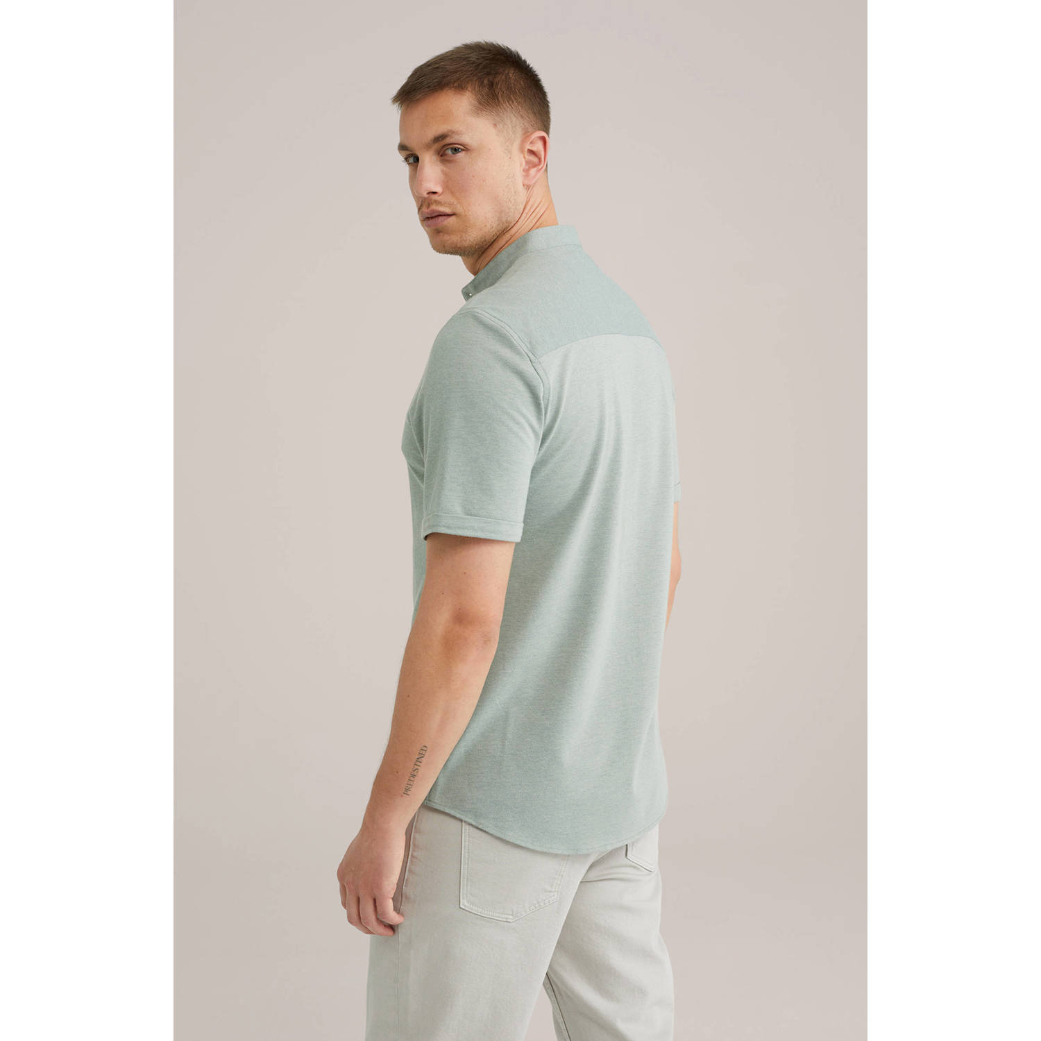 WE Fashion WE Fundamentals casual overhemd grijsgroen