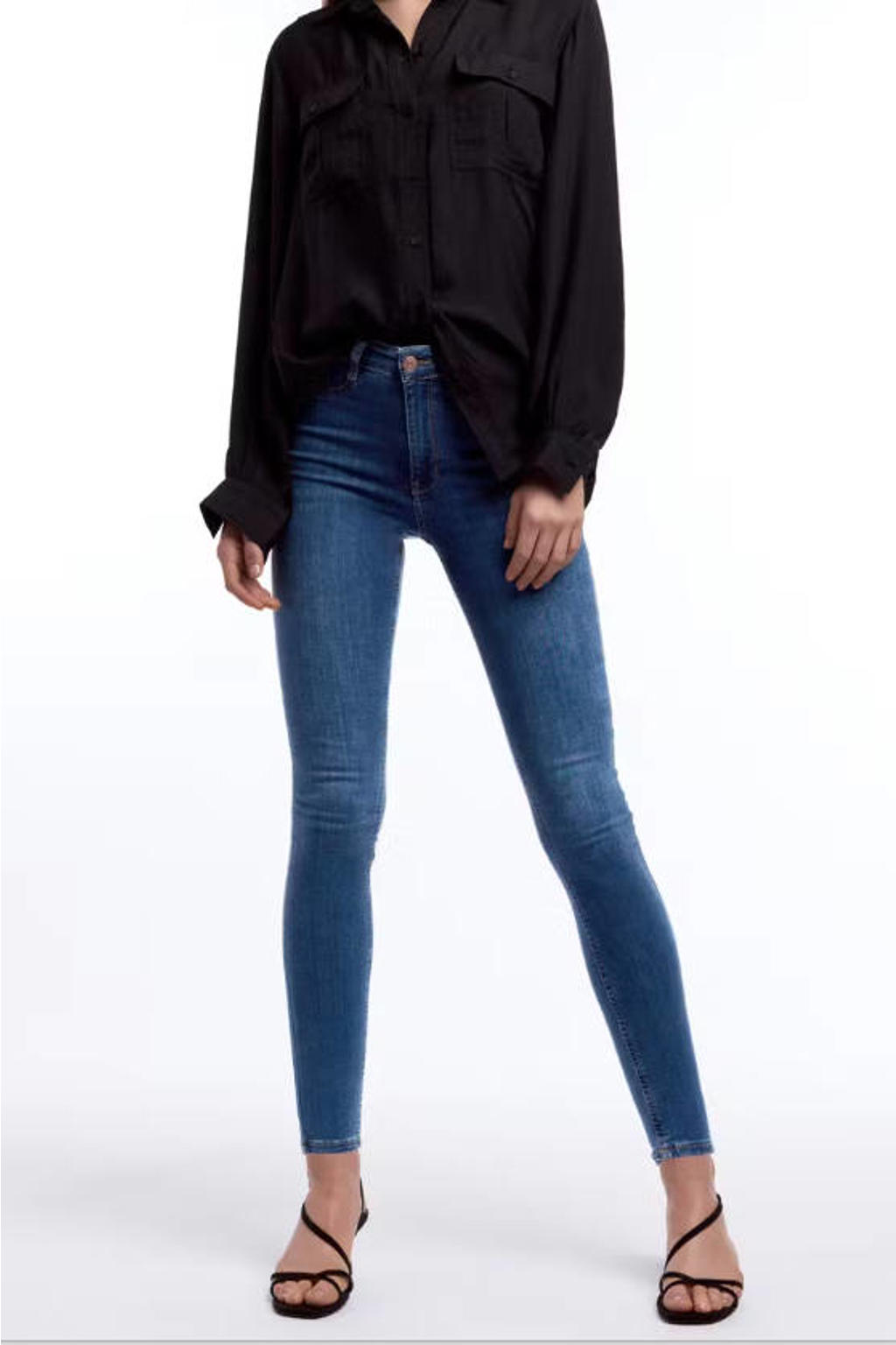 Medium blue denim dames Gina Tricot skinny jeans van denim met regular waist en effen