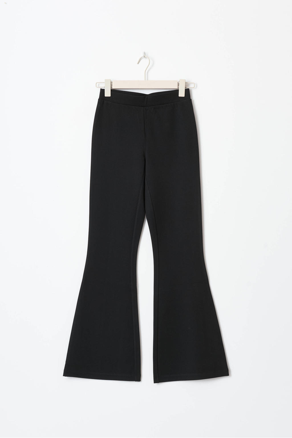 Zwarte dames Gina Tricot flared regular waist broek van polyester met elastische tailleband en effen