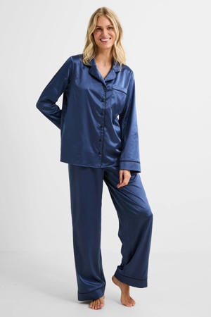 satijnlook pyjama donkerblauw