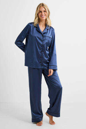 satijnlook pyjama donkerblauw
