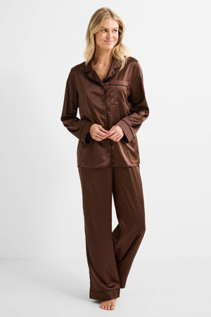 satijnlook pyjama donkerbruin