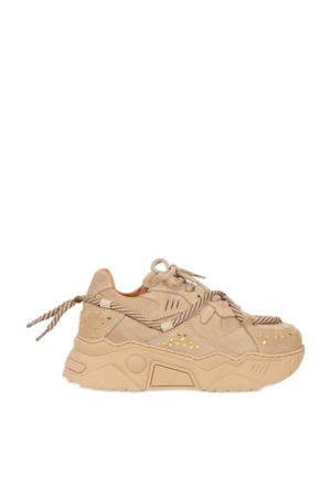 Jupiter chunky leren sneakers met studs beige