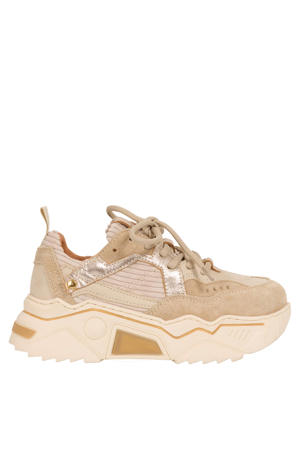 PLUTO corduroy chunky leren sneakers beige
