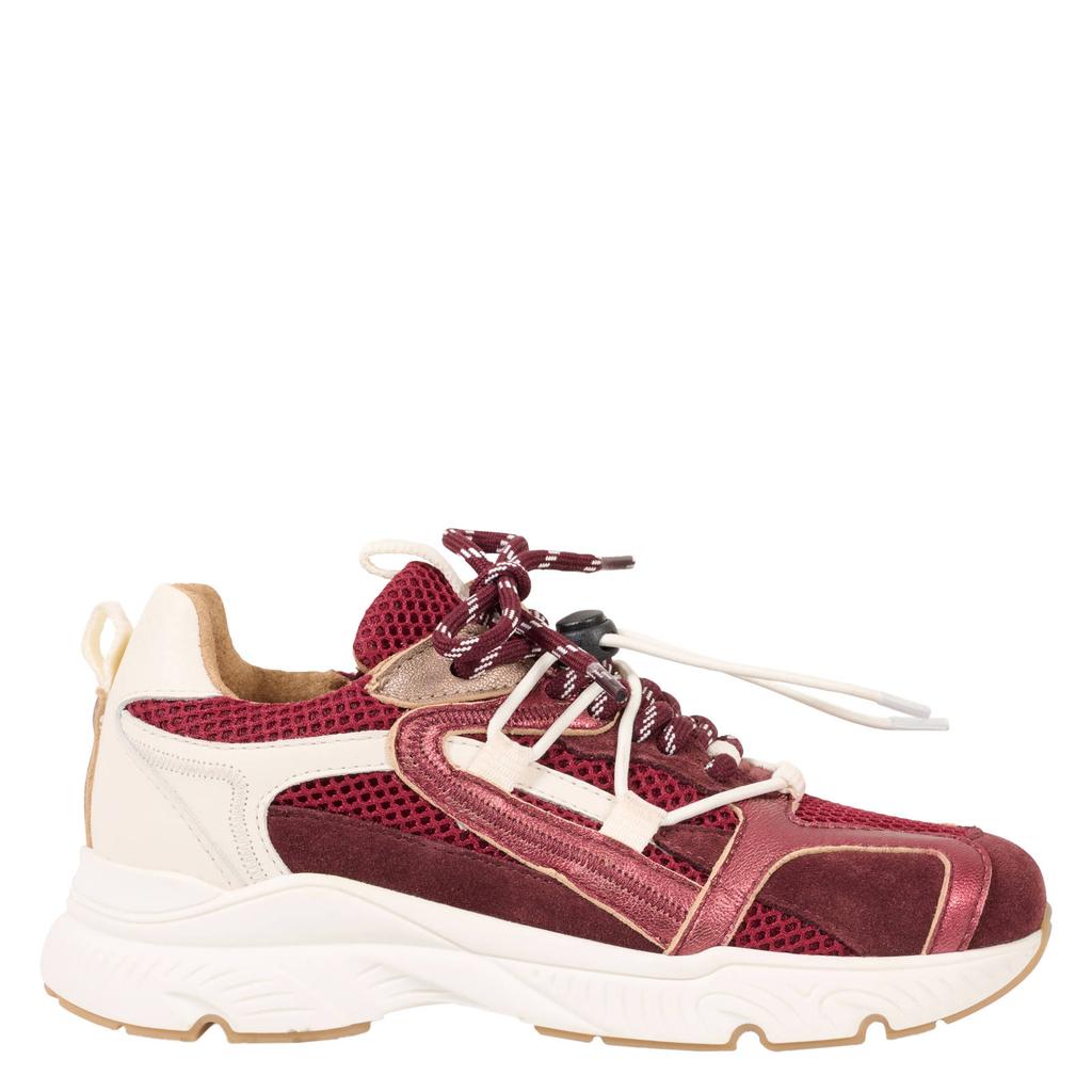 Bordeaux en ecru meisjes DWRS Isola chunky leren sneakers met veters