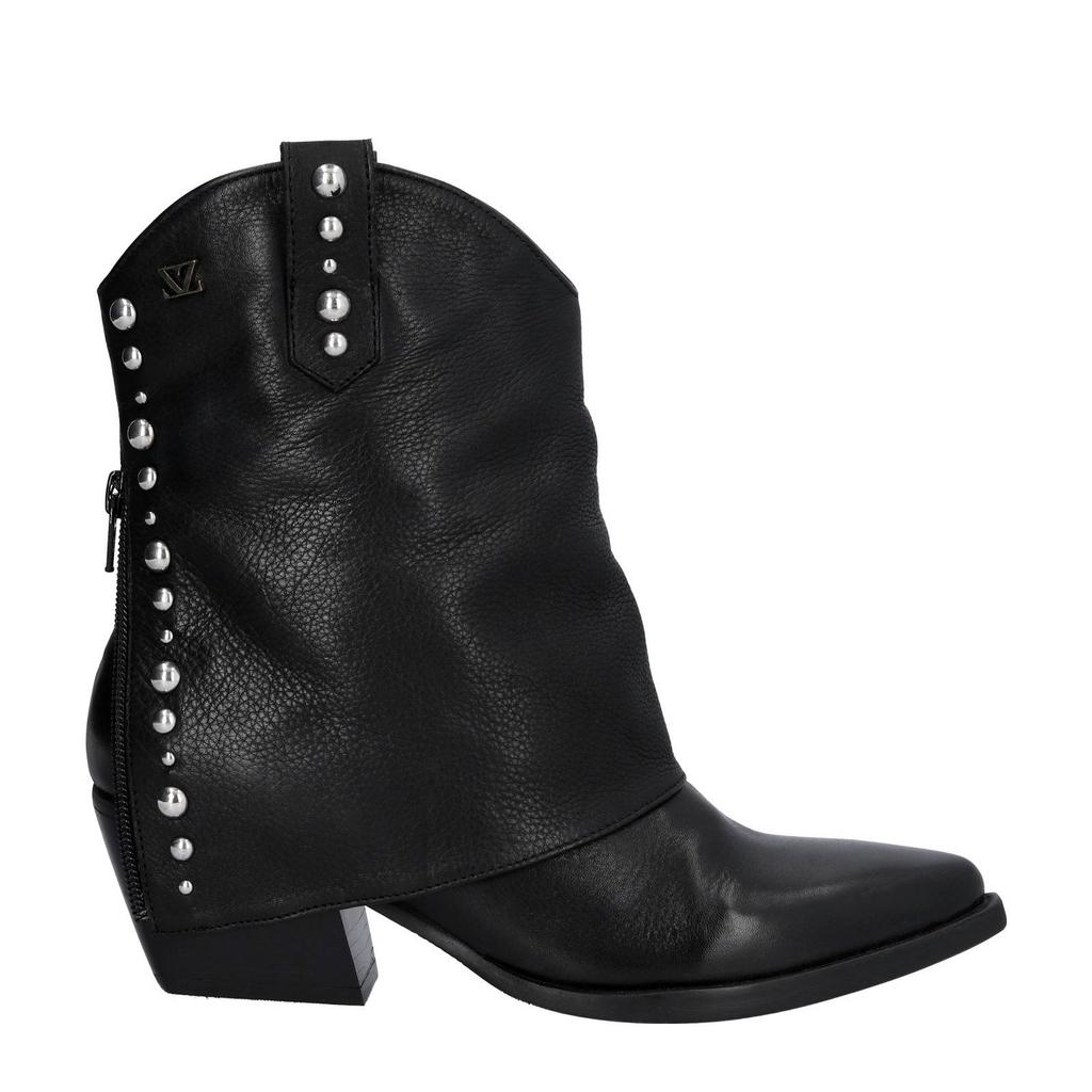 Zwarte dames Lazamani leren cowboylaarzen met flap
