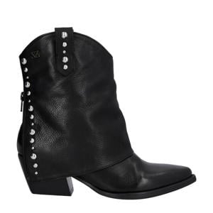 leren cowboylaarzen met flap zwart