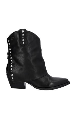 leren cowboylaarzen met flap zwart