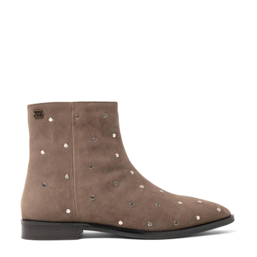 Taupe dames Lazamani suède enkellaarzen met studs met ritssluiting
