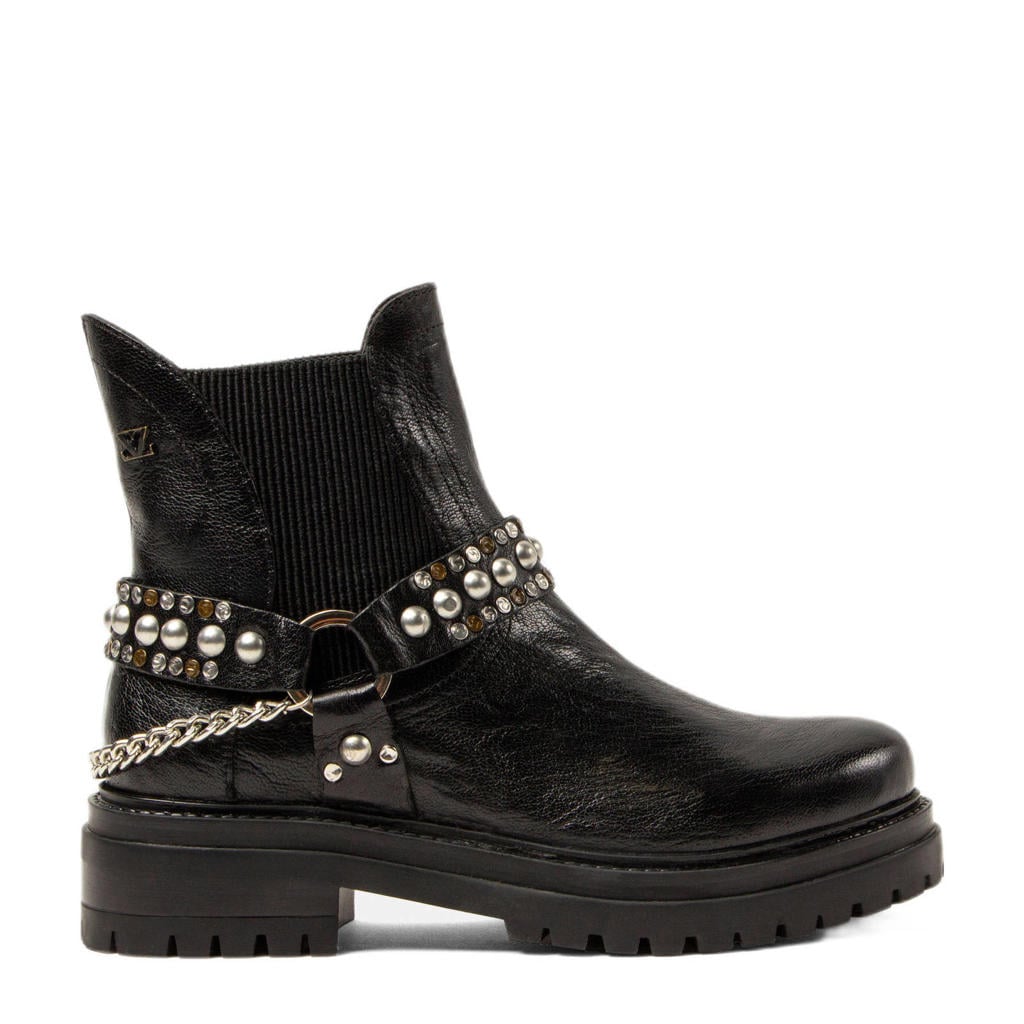 Zwarte dames Lazamani leren chelsea boots met elastische inzet