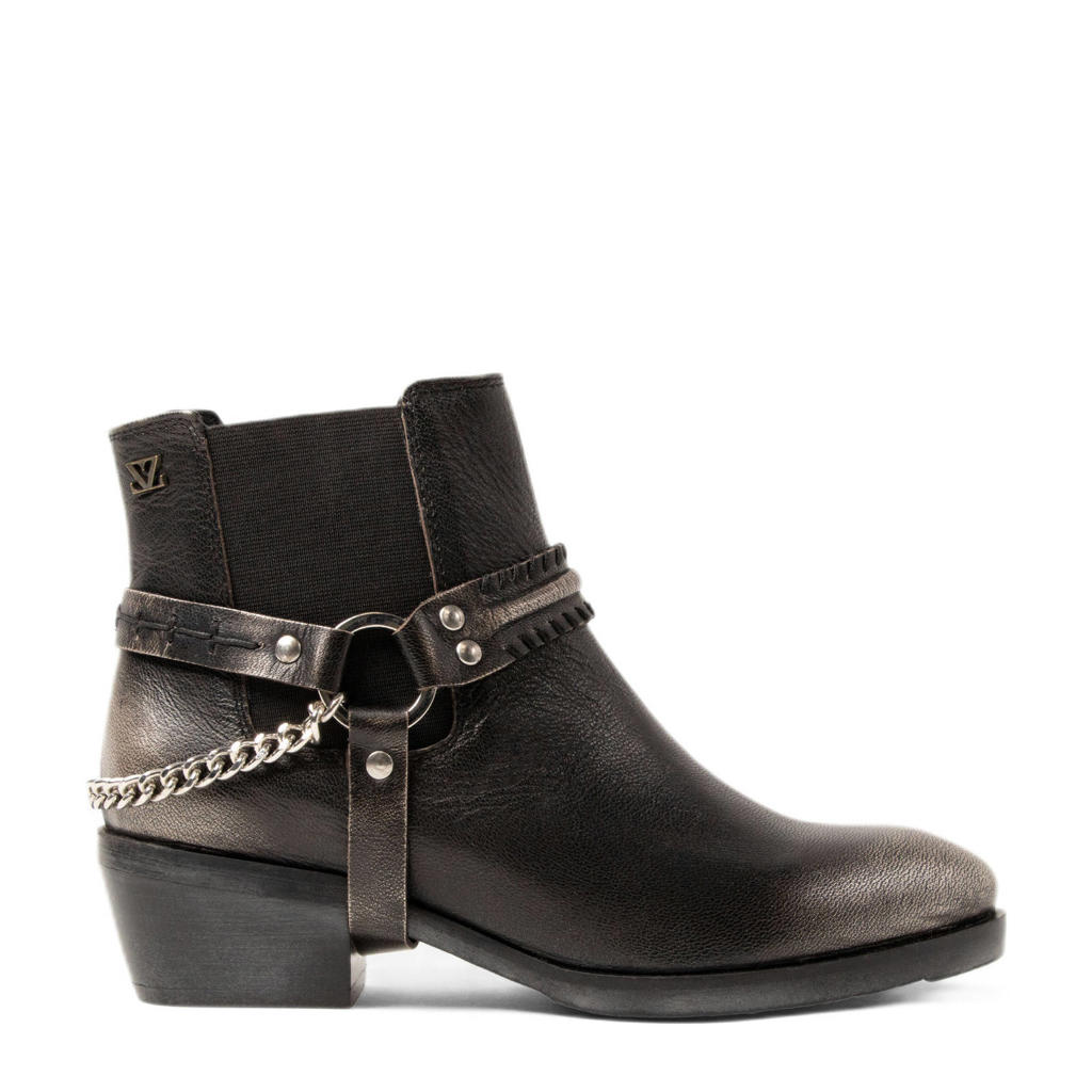Grijze dames Lazamani leren chelsea boots met afneembare riempjes