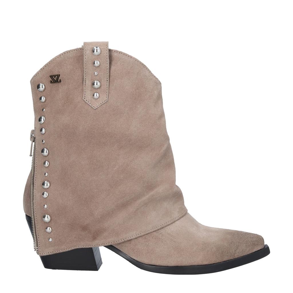 Beige dames Lazamani suède cowboylaarzen met flap